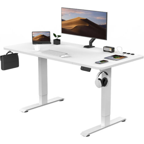 Bureau réglable en hauteur avec prise USB et chargeur sans fil Blanc 160 cm x 80 cm (1/5)