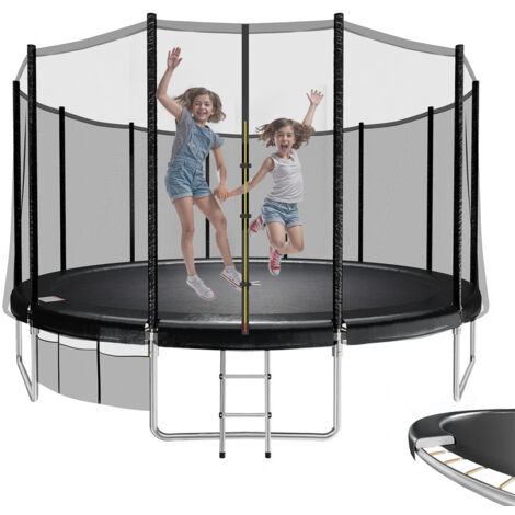 Devoko Trampoline Extérieur Enfants Ø427cm/14ft, Trampoline pour Jardin, Set accesoire Complet : Filet de sécurité, Echelle, Bâche de Rebord, Capacité Max 150 kg