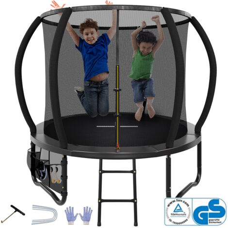Devoko – Trampoline 228cm noir – Ceinture de sécurité – Filet de rangement – Toiles en polypropylène résistantes aux UV – Installation rapide