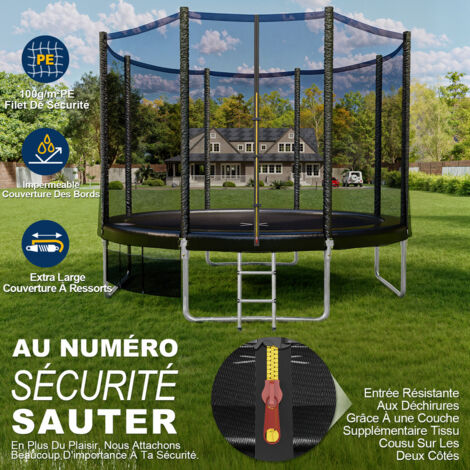 Redkid Trampoline Extérieur 305 Cm - Avec Filet Sécurité, Échelle, Panier Basket - Capacité Renforcée