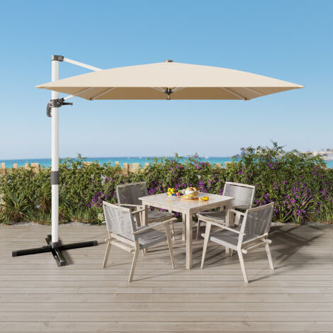 Parasol D'extérieur 3 Mètres De Diamètre - Aluminium Avec Manivelle, Protection UV50+, Couleur Beige