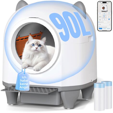 Devoko – Bac à litière autonettoyant 90L – Poubelle 8L – Désodorisant solide – Contrôle via application – Design moderne et ergonomique