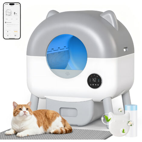 Devoko – Bac à litière autonettoyant 95L pour chat – Parfum intense – Contrôle via application – 7 lumières LED – Grande capacité