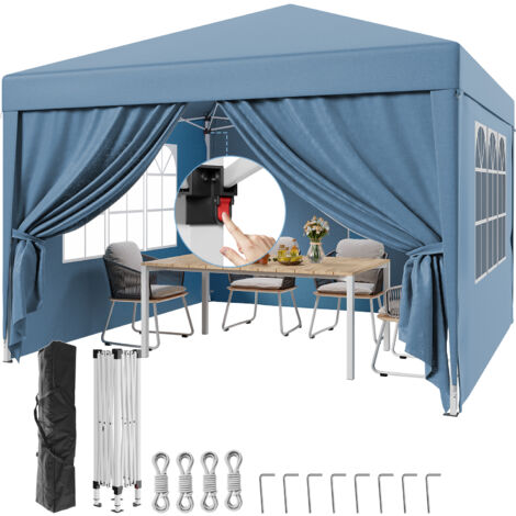 DEVOKO Gazebo de jardin pliable 3 x 3 m avec quatre rideaux latéraux amovibles, imperméable et résistant aux UV, facile à assembler et à ranger, livré avec un sac de rangement bleu (1/5)