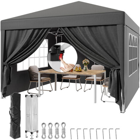 DEVOKO Gazebo de jardin pliable 3 x 3 m avec quatre rideaux latéraux amovibles, imperméable et résistant aux UV, facile à assembler et à ranger, livré avec un sac de rangement gris (1/5)