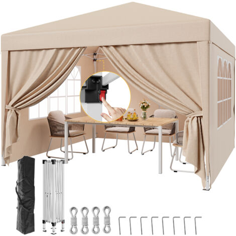 DEVOKO Gazebo de jardin pliable 3 x 3 m avec quatre rideaux latéraux amovibles, imperméable et résistant aux UV, facile à assembler et à ranger, livré avec un sac de rangement beige (1/5)