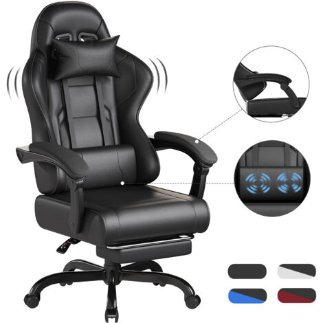 Fauteuil gaming DEVOKO - Fauteuil gaming ergonomique inclinable - Avec repose-pieds rétractable - Hauteur réglable - Appuie-tête, soutien lombaire, capacité de charge de 150 kg, noir et gris (1/5)
