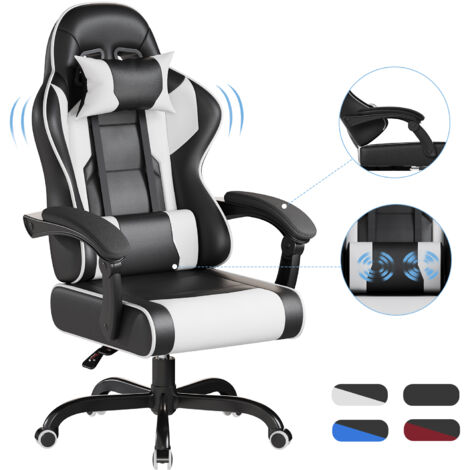 Devoko Chaise Gaming Ergonomique avec Massage Lombaire Intégré, Noir Blanc (1/5)