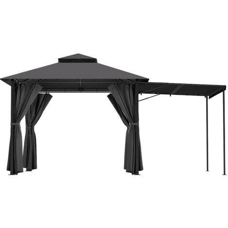 Tonnelle Pliante 3x3 Imperméable Luxe avec Extension d'Ombrage Amovible, Avec parois latérales, Toit Double Couche et Structure Métallique Robuste Résistant aux Intempéries et UV, Gris