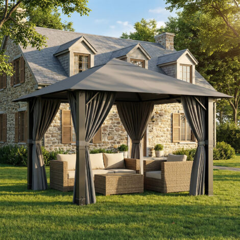 Devoko – Tonnelle de jardin en aluminium 3x3m – 8 poteaux renforcés – Imperméable et anti-UV – Stabilité accrue – Montage facile