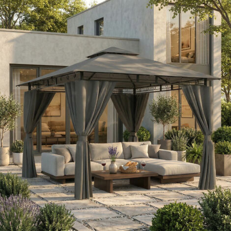 Devoko Tonnelle de Jardin 3x3m, Imperméable Deluxe Tonnelles, Tonnelle de Jardin Exterieur, Tonnelles à Cadre Métallique, Pergola Jardins Exterieur pour 4-6 Personnes, Gris