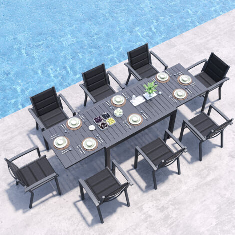 Table de Jardin Extensible en Aluminium 200kg Fermé / 150kg Ouvert 6-10 Personnes, Stable & Résistante, Gris foncé