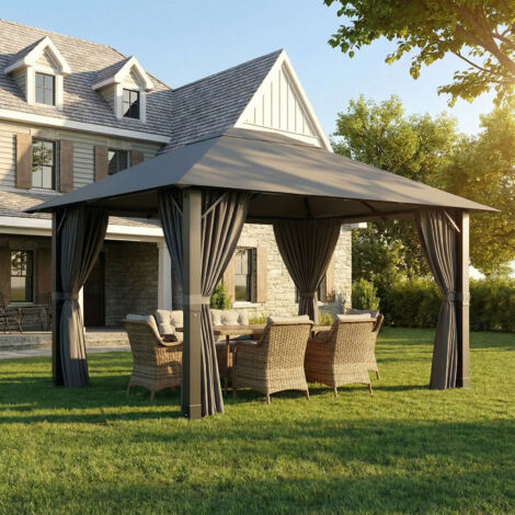 Devoko – Tonnelle de jardin en aluminium 3x4m – 10 poteaux renforcés – Imperméable et anti-UV – Stabilité accrue avec cadre triangulaire