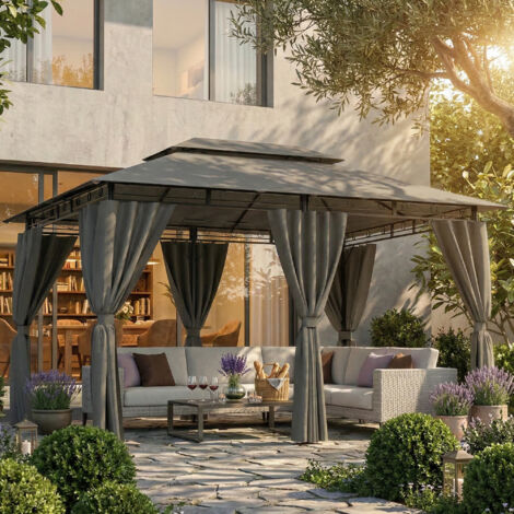 Devoko Tonnelle de Jardin 3x4m, Imperméable Deluxe Tonnelles, Tonnelle de Jardin Exterieur, Tonnelles à Cadre Métallique, Pergola Jardins Exterieur pour 6-8 Personnes, Gris