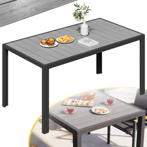 Table de Jardin Extérieure en Aluminium Résistance Totale aux Intempéries et Finition Bois Facile à Nettoyer Pour 6 à 8 Personnes, Gris