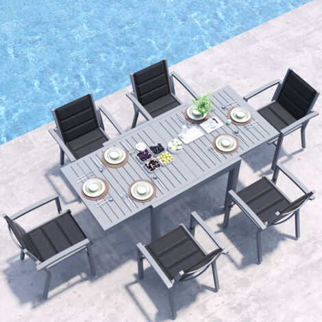 Table de Jardin Extensible en Aluminium  200kg Fermé / 150kg Ouvert  4-8 Personnes, Stable & Résistante, Gris clair