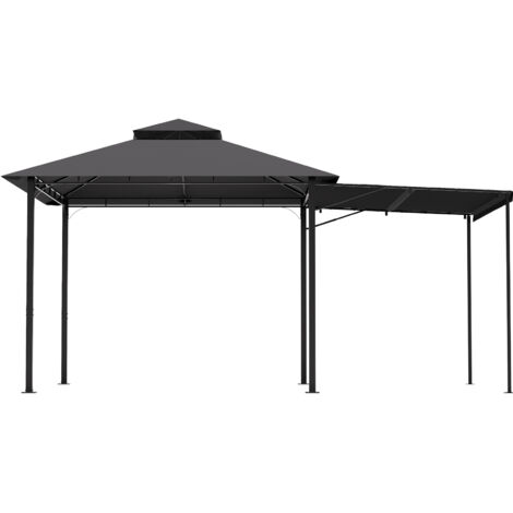 Tonnelle Pliante 3x3 Imperméable Luxe avec Extension d'Ombrage Amovible, Toit Double Couche et Structure Métallique Robuste Résistant aux Intempéries et UV, Gris