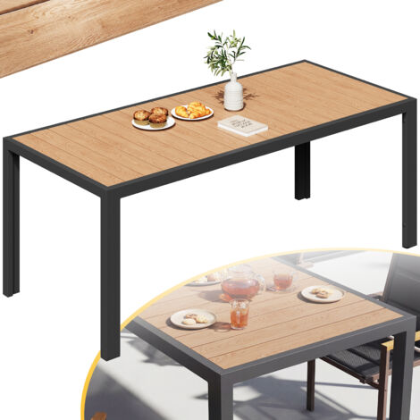 Table de Jardin Extérieure en Aluminium  Résistance Totale aux Intempéries et Finition Bois  Facile à Nettoyer  Pour 6 à 10 Personnes, Teck