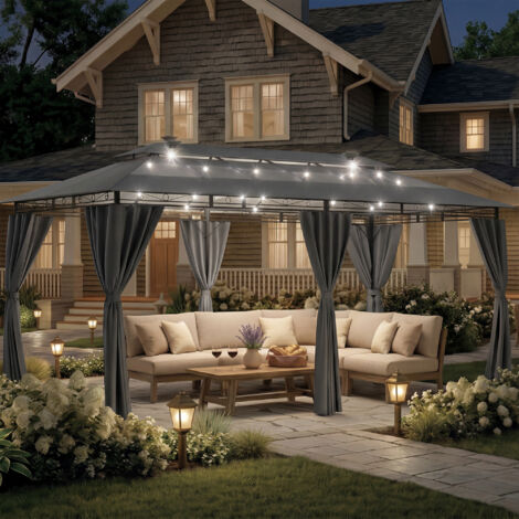 Devoko Tonnelle de Jardin 3x6 avec Lumière LED, Imperméable Deluxe Tonnelle, Tonnelle de Jardin Exterieur, Tonnelles à Cadre Métallique, Pergola Jardins Exterieur pour 8-10 Personnes, Gris