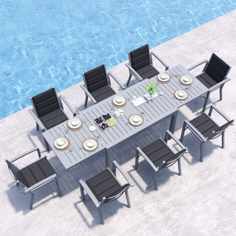 Table de Jardin Extensible en Aluminium  200kg Fermé / 150kg Ouvert  6-10 Personnes, Stable & Résistante, Gris clair