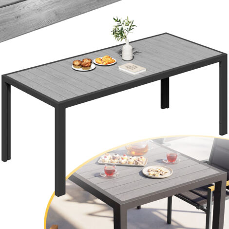 Table de Jardin Extérieure en Aluminium  Résistance Totale aux Intempéries et Finition Bois  Facile à Nettoyer  Pour 6 à 10 Personnes, Gris