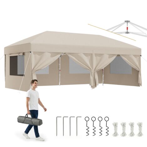 Tonnelle Pliante 3x6m avec Protection Insectes & Ventilation|Stores + Fenêtres Aérées|Montage Express 1 Minute, Beige (1/5)