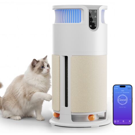 Devoko Purificateur d'Air Intelligent avec Contrôle par Application  Élimine Allergènes (Moisissures, Pollens, Poils d'Animaux)  Spécialement Conçu pour les Maisons avec Animaux  Inclus : Griffoir et 