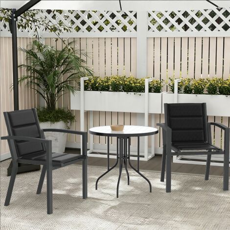 Chaises de Jardin - Lot de 2 Chaises Structure en Aluminium avec Tissu Tessilium Confortable, Haute Résistance aux UV et aux Intempéries, Gris foncé