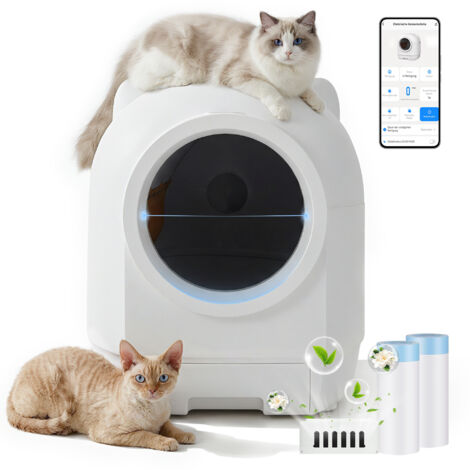 litiere Chat autonettoyante Automatique, 90L Bac à Litter Automatic Amélioré, bac litiere pour Chat XXL au Design Adorable.Anti-Odeur Longue durée contrôle APP et capteurs de sécurité Inclus