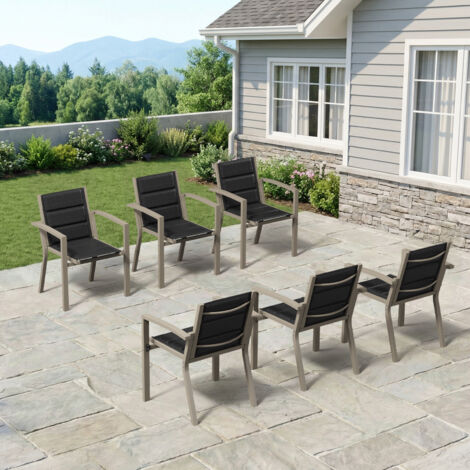 lot de 6 Chaise de Jardin Empilable, Fauteuil en Aluminium avec Tissu Textilène et Mousse à Séchage Rapide, Respirante, Confortable et élastique, ne Fatigue pas Après une longue Assise, Marron (1/5)