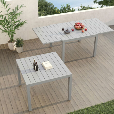 Table de Jardin Extensible 4 à 6 personnes Devoko - Aluminium - L 81.5/163 x H 81.5 x P 74.5 cm - Tout Temps- Gris Clair