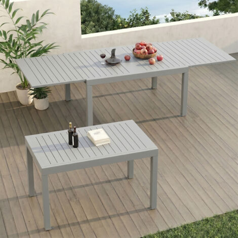 Table de Jardin Extensible 6 à 8 personnes Devoko - Aluminium - L 130/260 x H 81.5 x P 74.5 cm - Tout Temps- Gris Clair