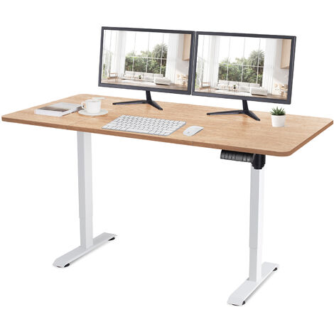 Devoko – Bureau debout réglable 160 cm – Hauteur 72 à 116 cm – Moteur électrique silencieux – Système anti-collision – Blanc/beige