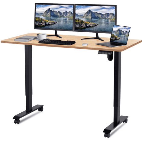 160CM Bureau debout réglable en hauteur avec moteur électrique, bureau d'ordinateur, hauteur à mémoire intelligente, protection contre les collisions avec les roues.
