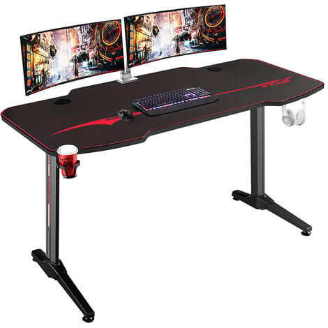 Yaheetech bureau gaming 110x70cm bureau gamer ergonomique table de jeu pour  ordinateur pc domicile - Conforama