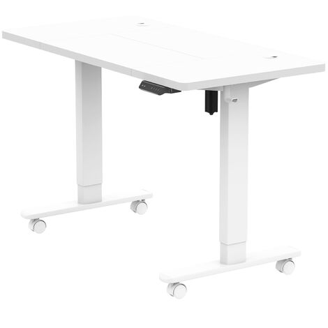 Bureau Debout électrique à hauteur réglable avec ports de charge USB et Type-C, avec fonction de charge, 3 claviers à mémoire automatique sur le panneau, avec 4 roues à blocage universel,140CM,Blanc