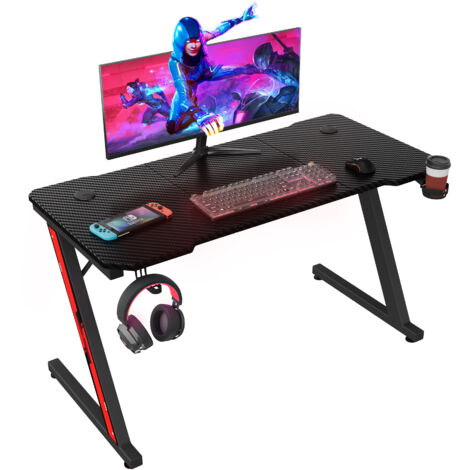 Devoko – Bureau gamer 120 cm x 60 cm – Noir – Support casque et porte-gobelet – Design ergonomique pour confort de jeu