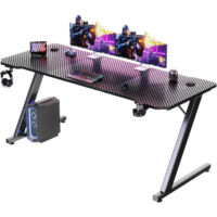 Devoko Table de jeu en fibre de carbone 120 x 60 cm Grande table d'ordinateur Table de jeu PC Idéale pour le bureau à domicile, table de jeu avec structure métallique, plateau pour câbles et crochets