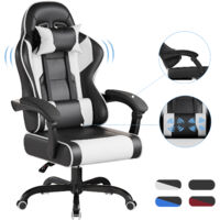 Devoko Chaise Gaming Ergonomique avec Massage Lombaire Intégré, Noir Blanc