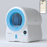 KuzmoTec Litière Chat Autonettoyante 75 L, Rideau d'air Intelligent Bloquant les Odeurs, Sécurité Quintuple, Blanc Bleu