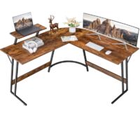 Devoko – Bureau d'angle en L 130cm – Acier et bois P2 – Ergonomique avec support à deux couches – Design moderne pour bureau et gaming