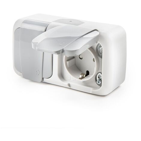 Conjunto Horizontal Toma de Corriente Doble Tapa IP54 Gris