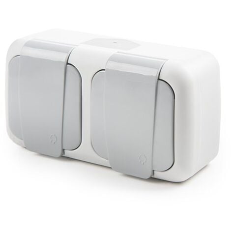 Conjunto Horizontal Toma de Corriente Doble Tapa IP54 Gris