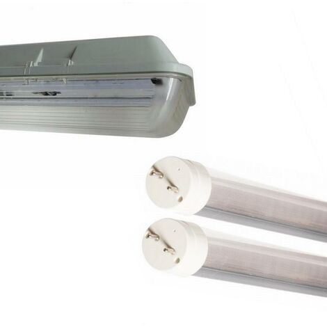 Kit de listón LED doble impermeable para tubos T8 de 150 cm IP65 (2 tubos  de neón LED T8 de 150 cm de 24 W incluidos) - Blanco Froid 6000K - 8000K