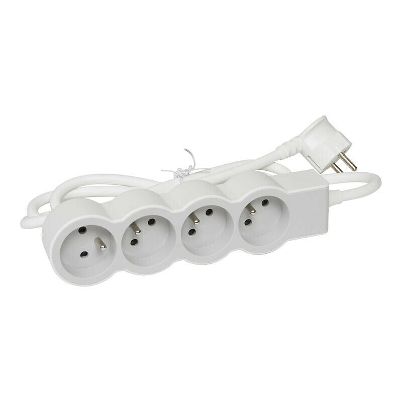 Multiprise 3 prises + 1 x USB-A + 1 x USB-C Legrand blanc et aluminium