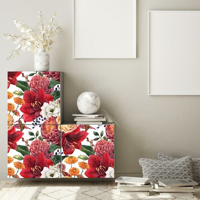 Kina Pellicola adesiva Fiori rossi per mobili e pareti 60x200 cm