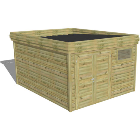 ABRI DE JARDIN bois Pin autoclave 27mm - 3,44x4,34m / 14,9m2 - Bac acier - Abri Français