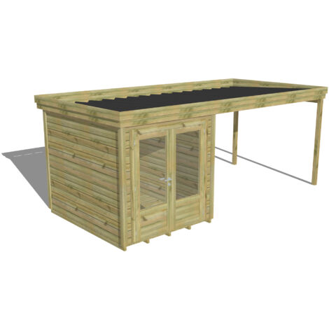 ABRI DE JARDIN bois Pin autoclave 27mm - 5,64x2,64m / 14,9m2 - Bac acier - Plancher bois (1/5)