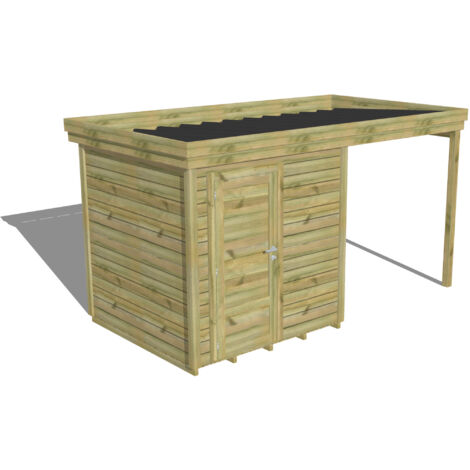 ABRI DE JARDIN bois Pin autoclave 27mm - 4,14x2,14m / 8,9m2 - Bac acier - Plancher bois