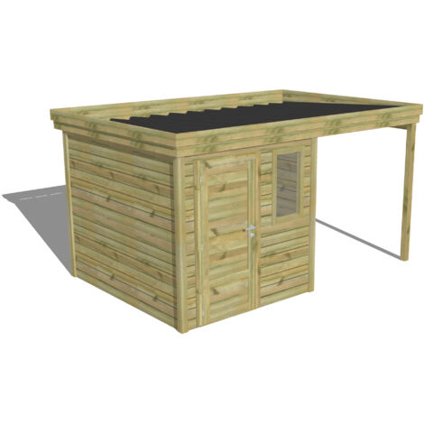 ABRI DE JARDIN bois Pin autoclave 27mm - 4,14x2,64m / 10,9m2 - Bac acier - Abri Français